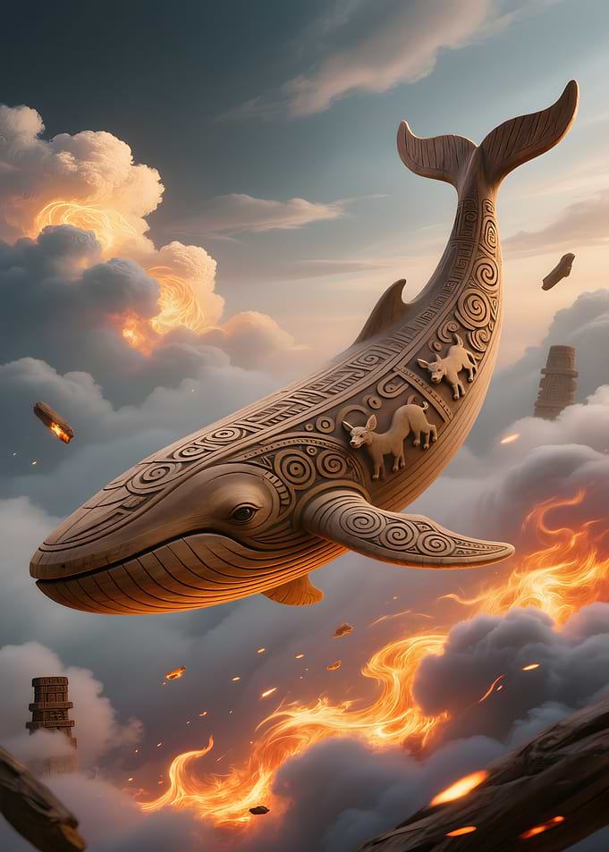 Ornate Whale in Fiery Sky