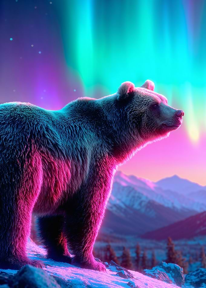 Bear under Aurora Borealis