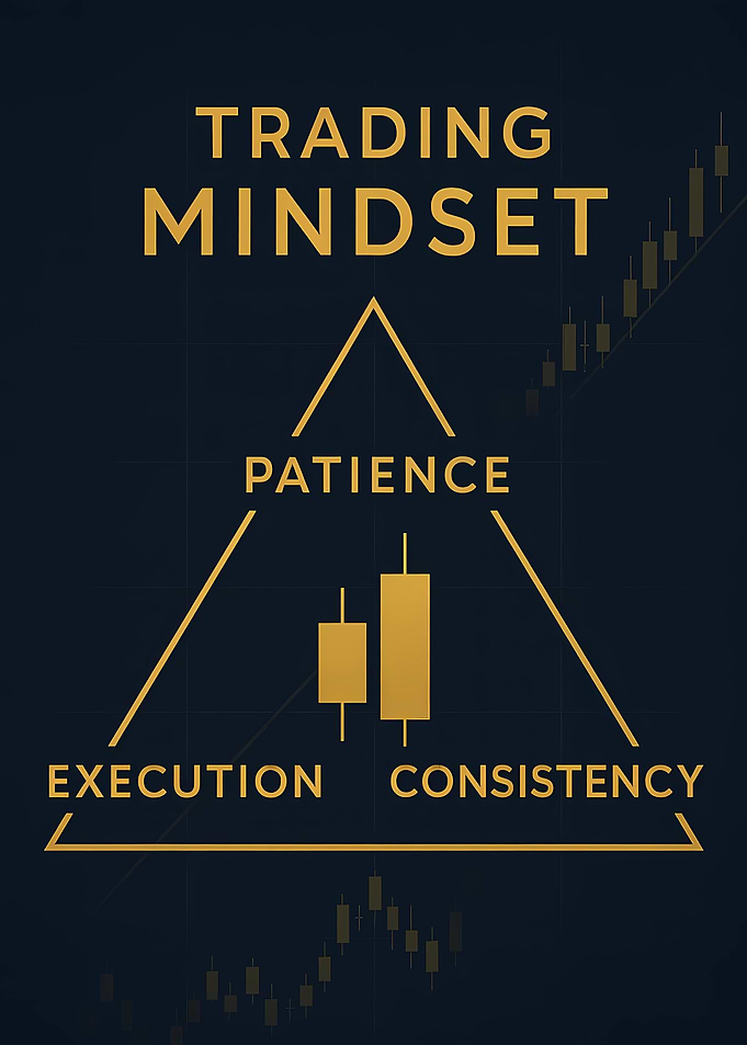 Trading Mindset Triangle – Patience, Execution & Consistency | Gold Candle Chart Wall Art