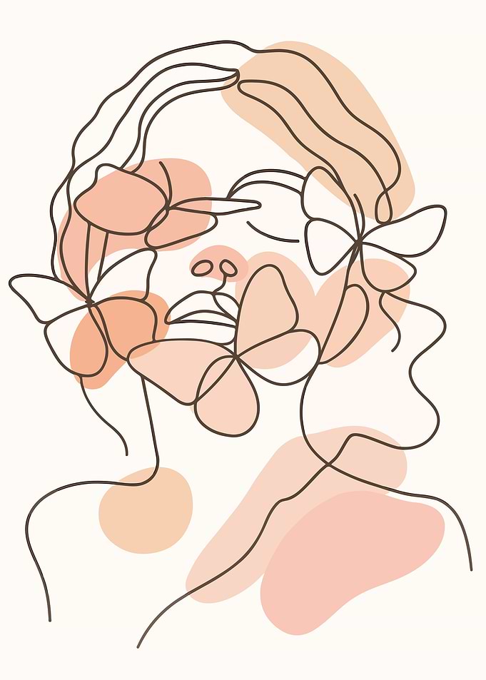 Minimalist Female Line Art with Butterflies