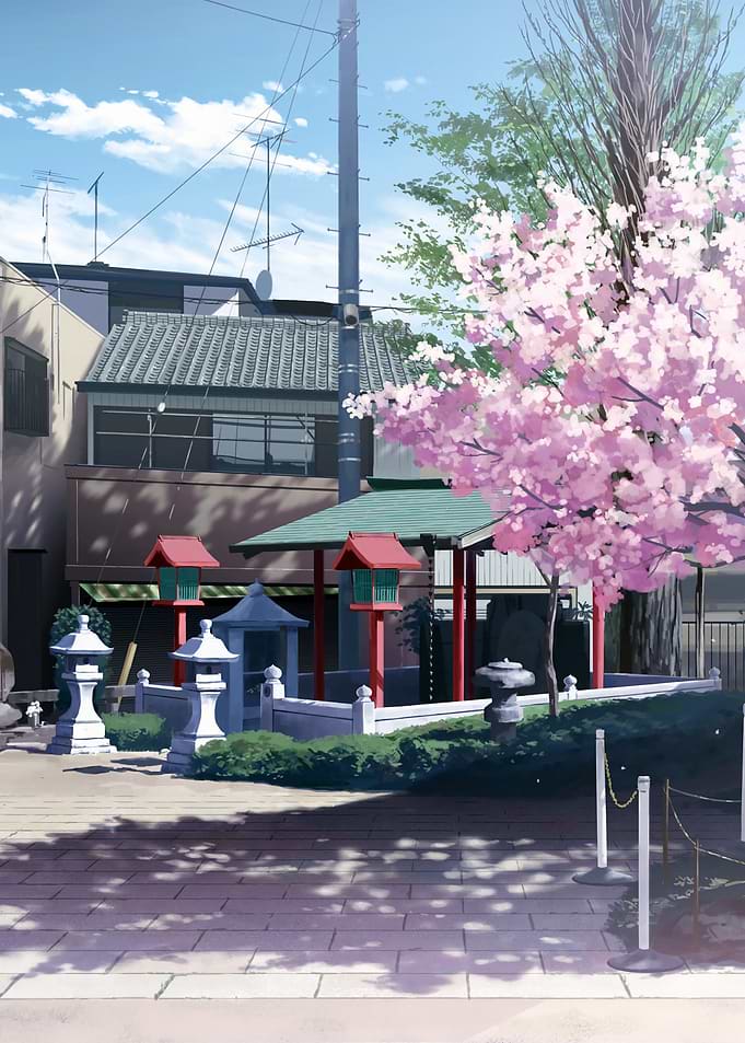 Japanese Shrine with Cherry Blossoms