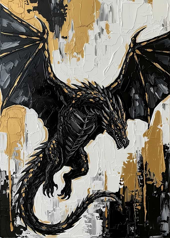 Black and Gold Dragon Painting
