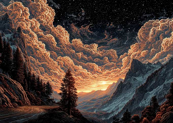 Mountain Landscape with Dramatic Clouds