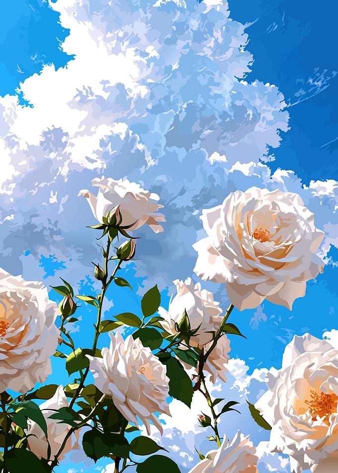 White Roses Against a Cloudy Sky