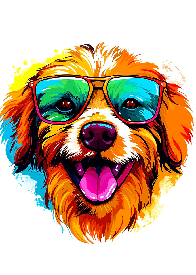 Colorful Dog Portrait with Sunglasses