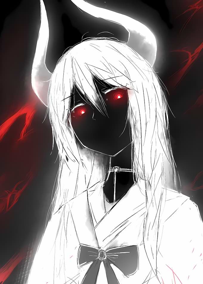 Anime Girl with Horns and Red Eyes
