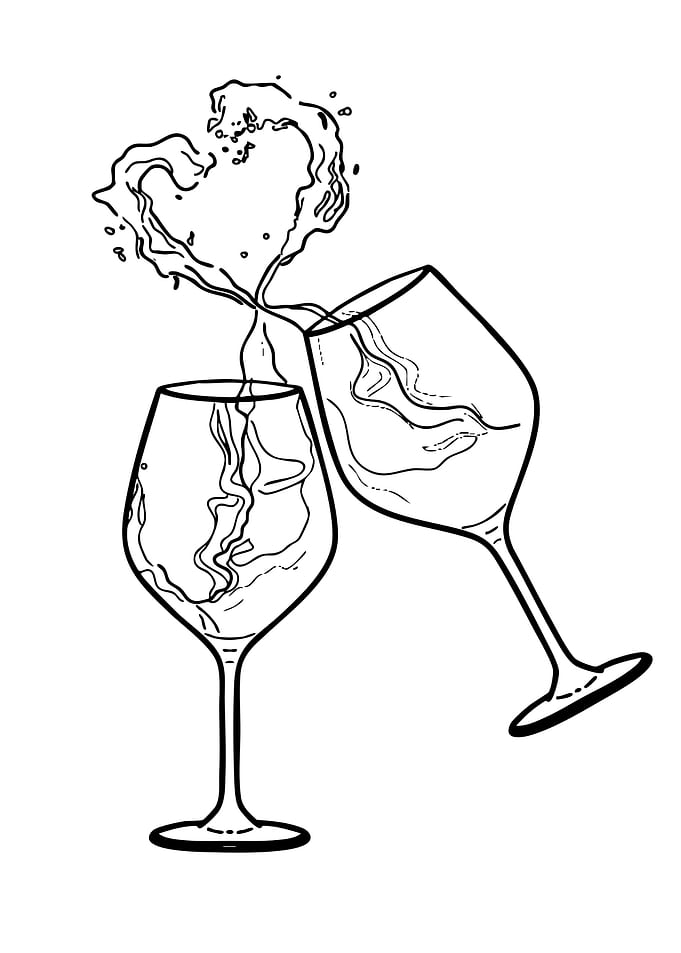 Wine Glasses Toasting with Heart Splash