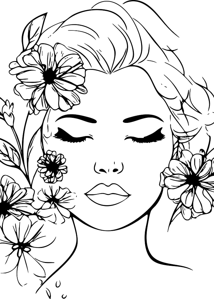 Woman with Flowers Line Art