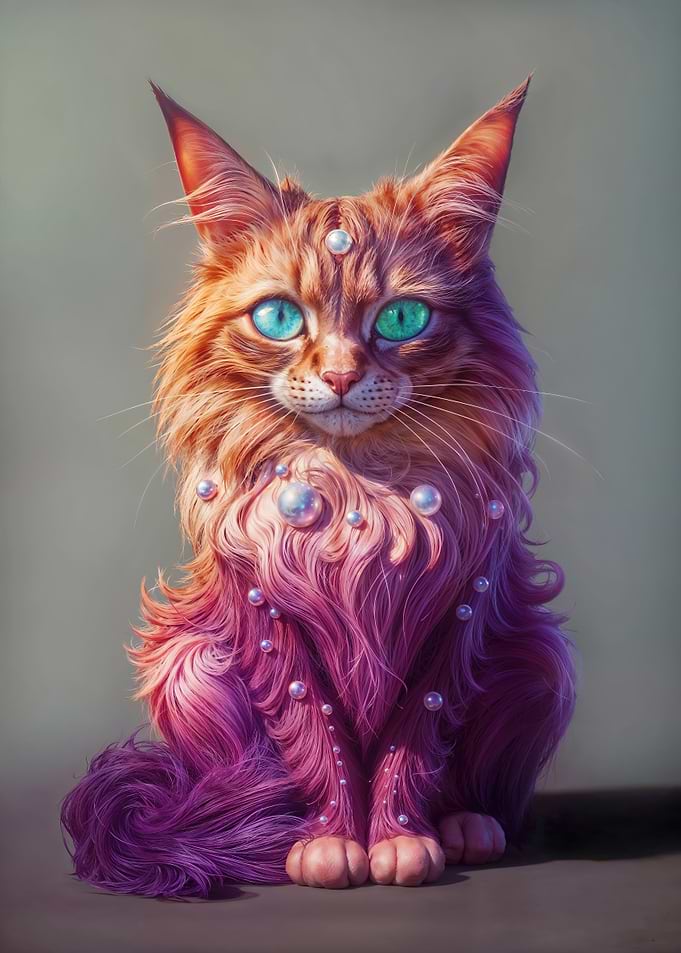 Whimsical Cat with Pearls