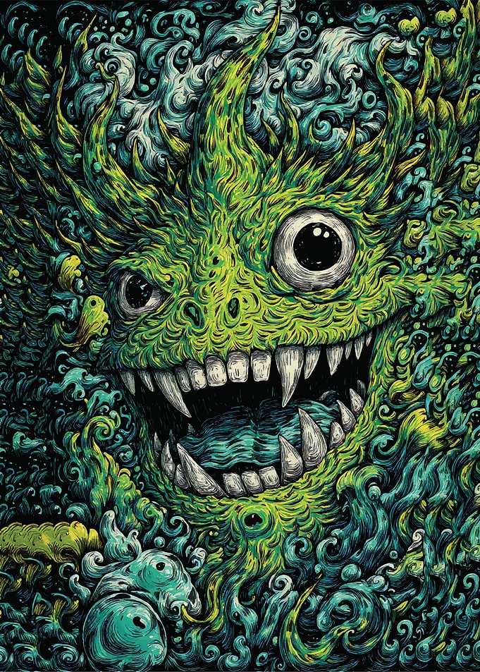 Green Monster with Sharp Teeth