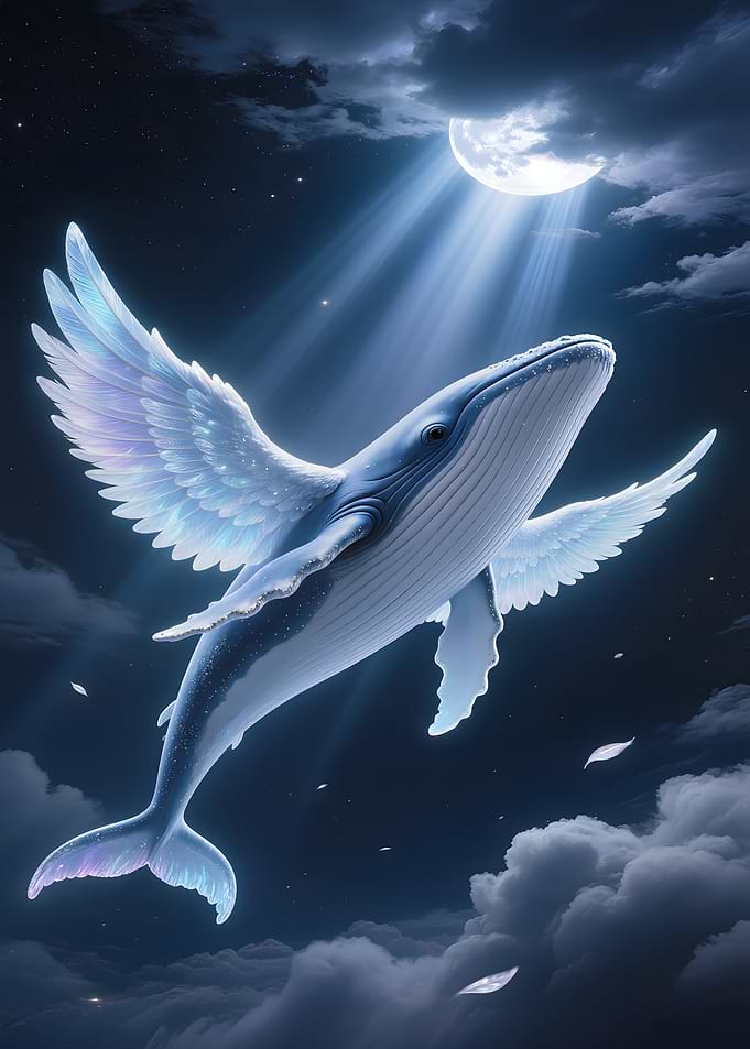 Winged Whale in Moonlight