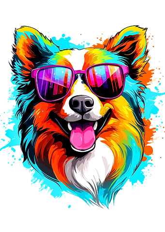 Cool Dog with Sunglasses Colorful Portrait