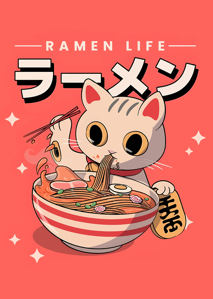 Ramen Life Cat Illustration