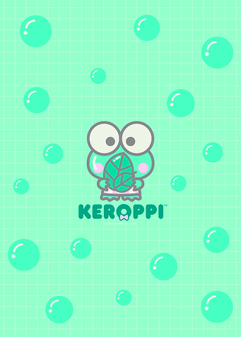 Keroppi with Bubbles on Mint Background