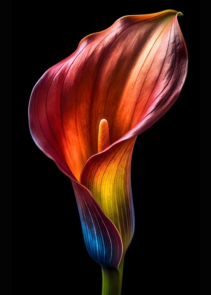 Colorful Calla Lily on Black Background