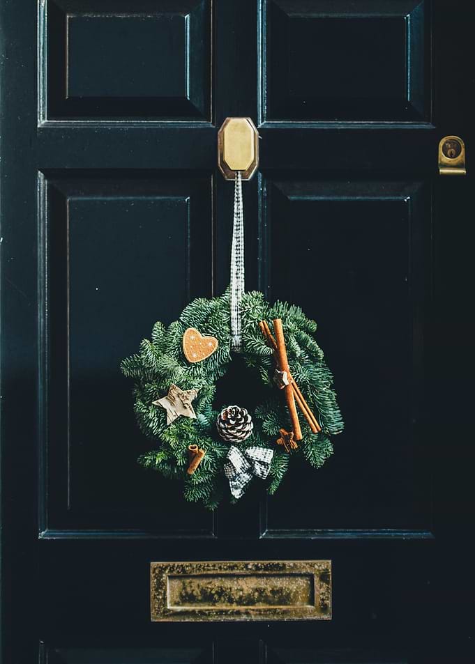 Christmas Wreath on Dark Blue Door