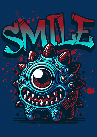 One-Eyed Monster with Spikes and Smile