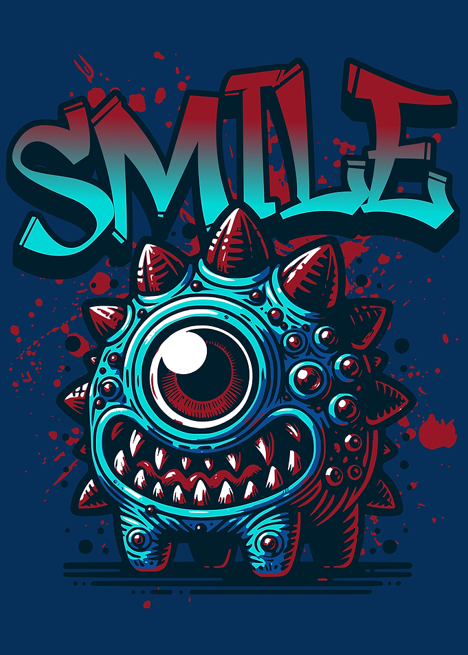 One-Eyed Monster with Spikes and Smile