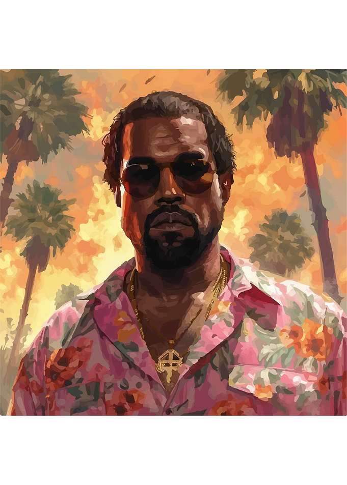 Kanye West Portrait with Palm Trees
