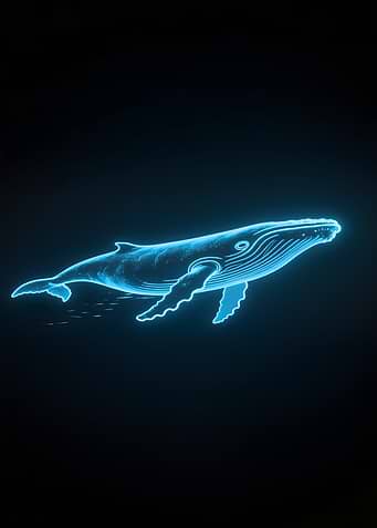 Glowing Blue Whale on Black Background
