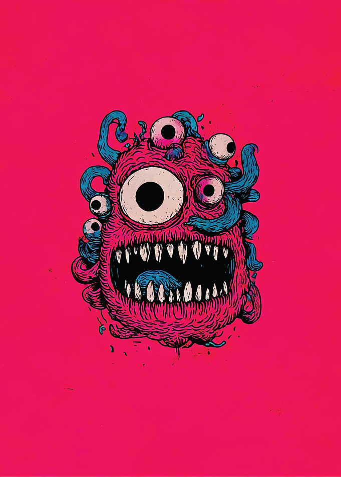 Pink Monster with Eyes and Tentacles