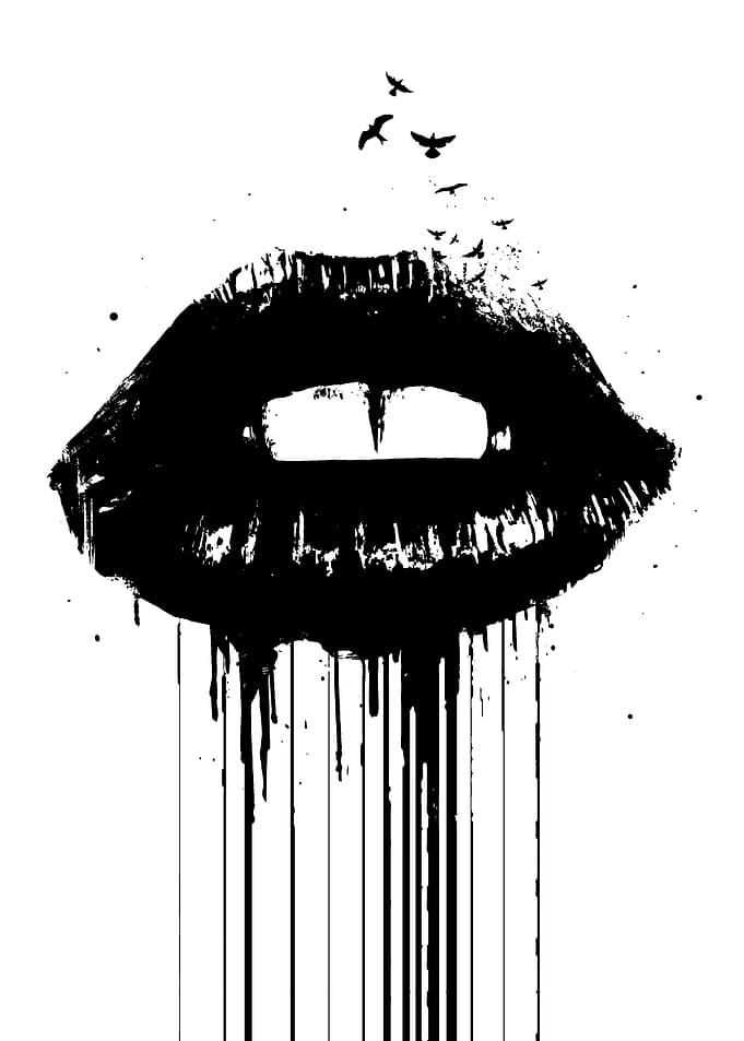 Black Lips with Dripping Paint and Birds