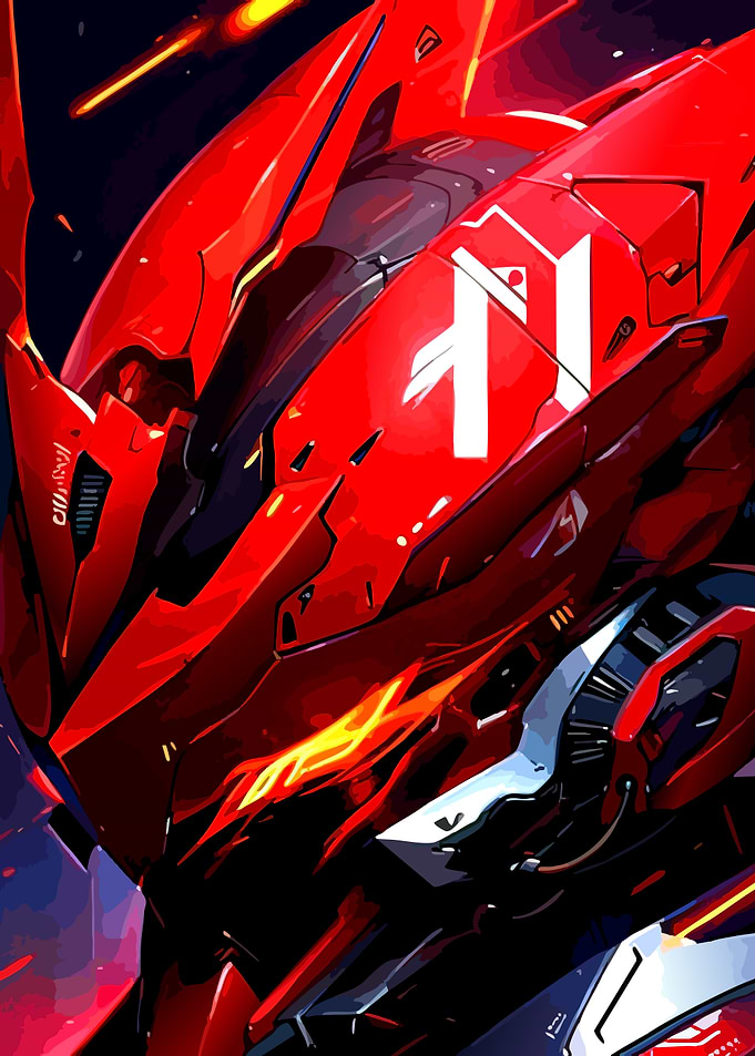Red and Black Mecha Illustration