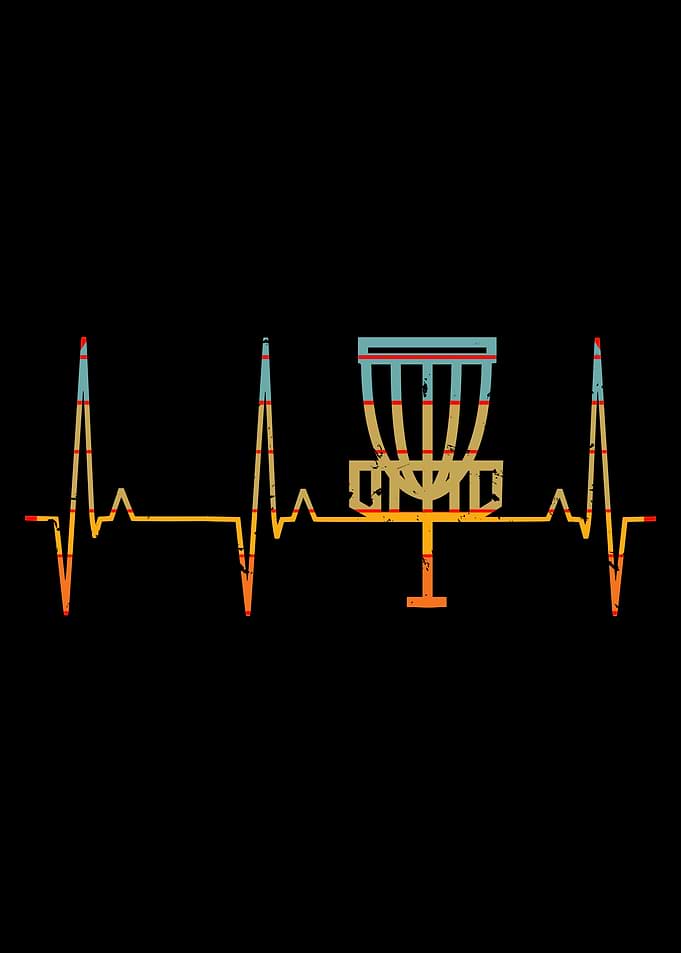 vintage retro sunset Disc Golf basket Heartbeat