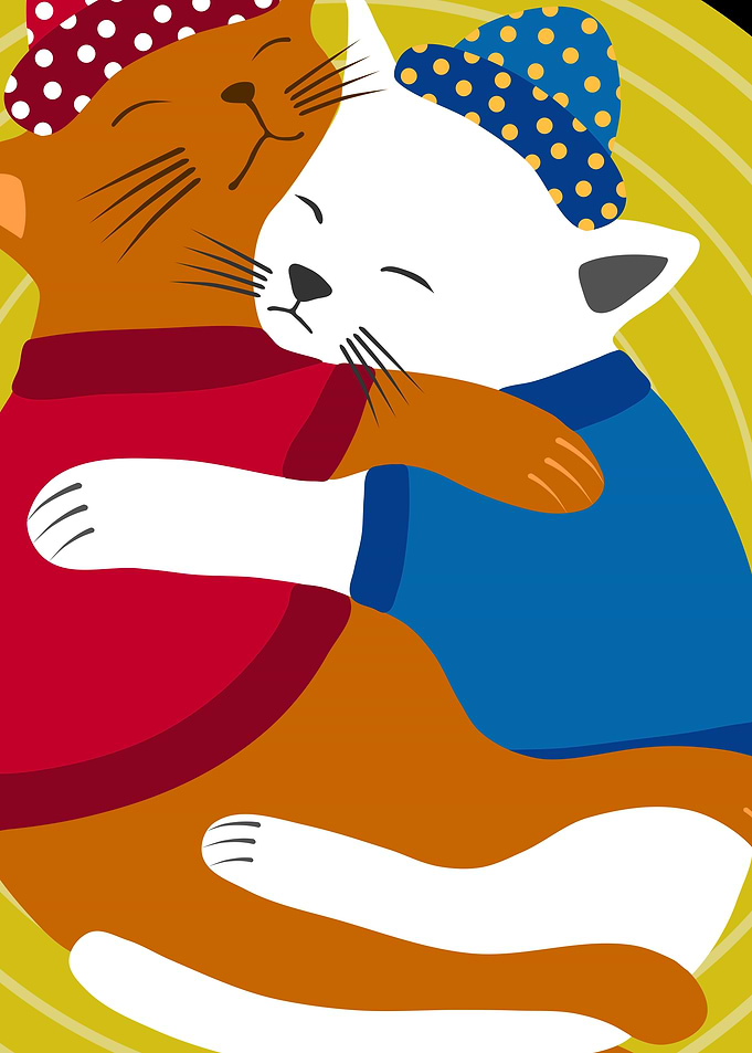 Cute Comfy Cuddle Cats in Clothes on Mat