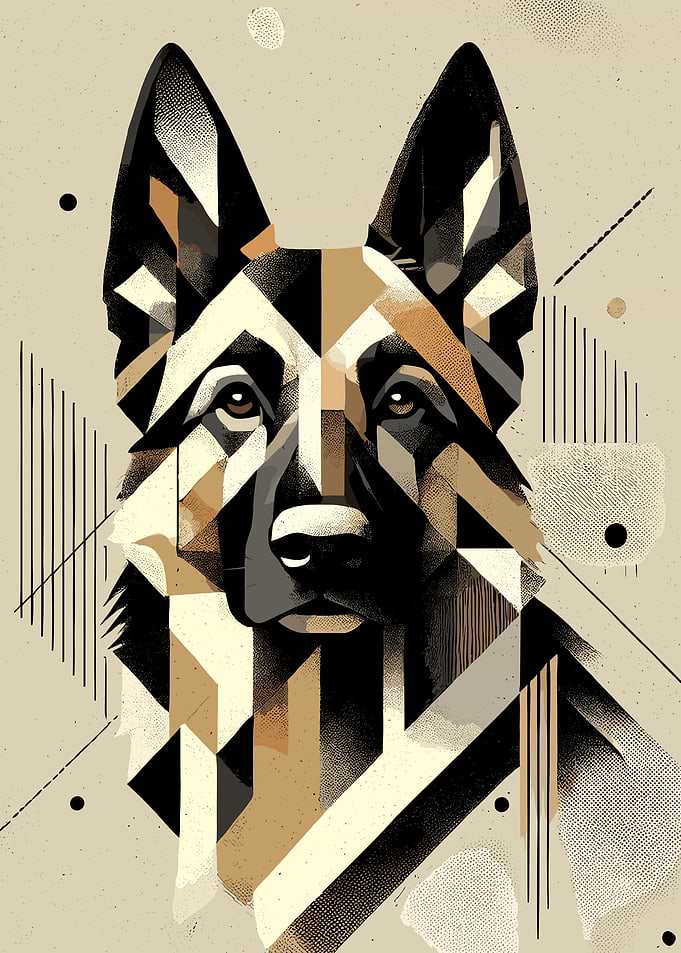Geometric German Shepherd Dog Portrait
