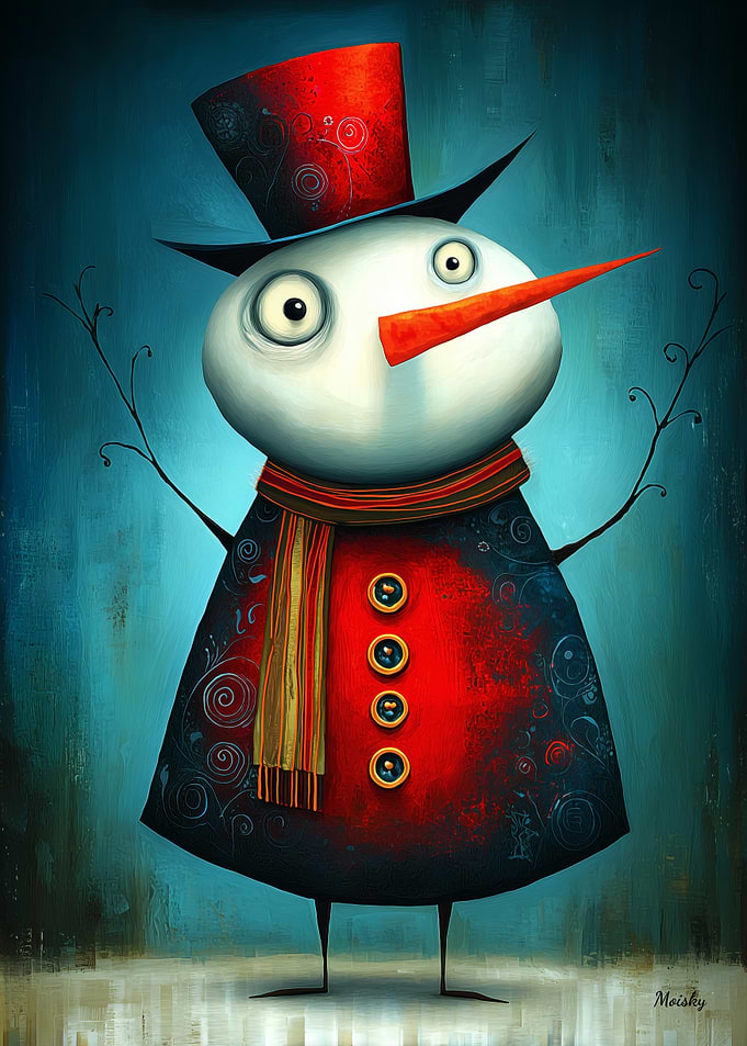 Whimsical Steampunk Snowman Christmas Art