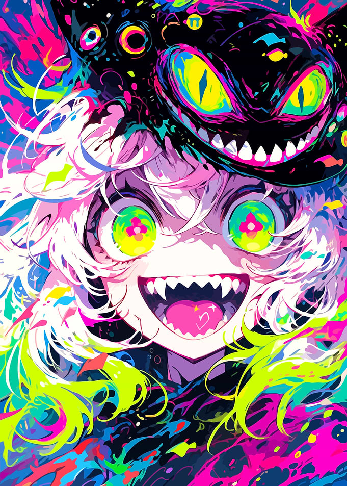 Colorful Anime Girl with Monster Hat