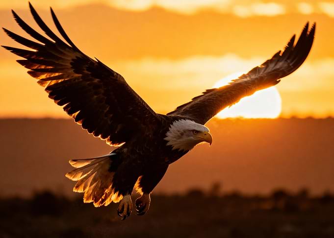 Bald Eagle Soaring at Sunset