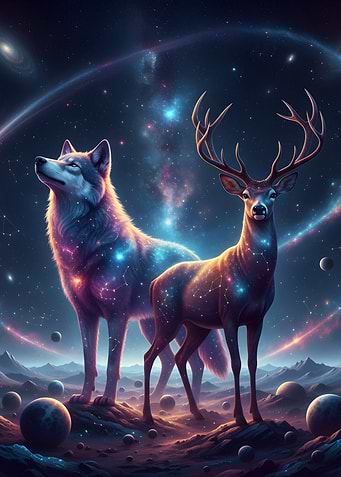 Cosmic Wolf and Deer