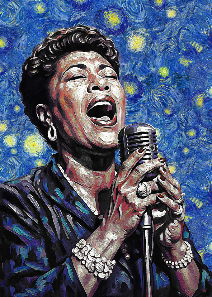 Ella Fitzgerald Starry Night Painting
