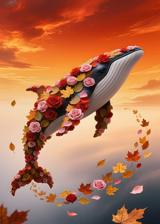 Floral Whale in Autumn Sky