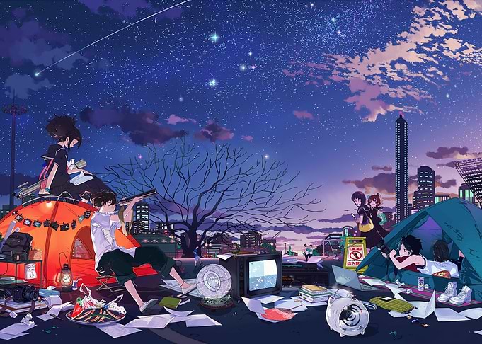 Rooftop Camping Under Starry Night