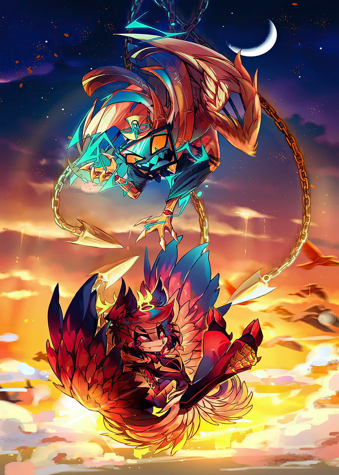 Winged Creatures in a Fantasy Sky