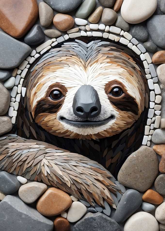 Sloth Portrait in Stone Mosaic