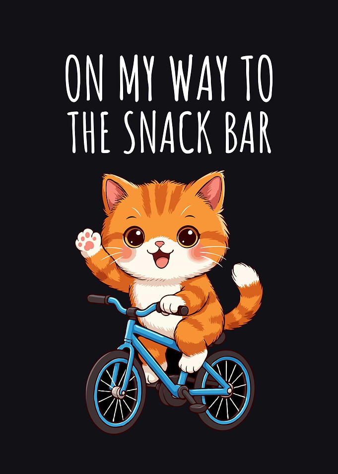 Cat on Bike to Snack Bar Funny Humor