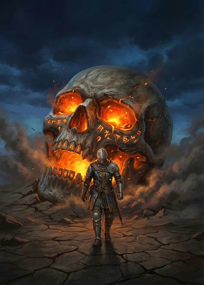 Knight and Fiery Skull
