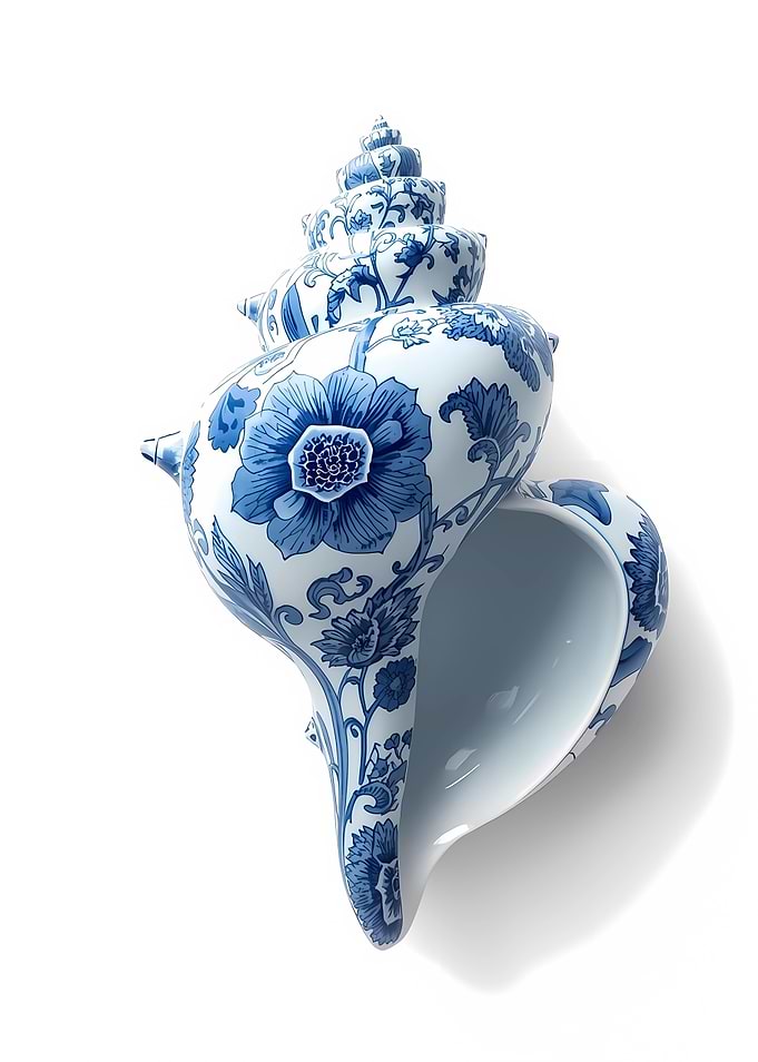 Blue and White Porcelain Seashell