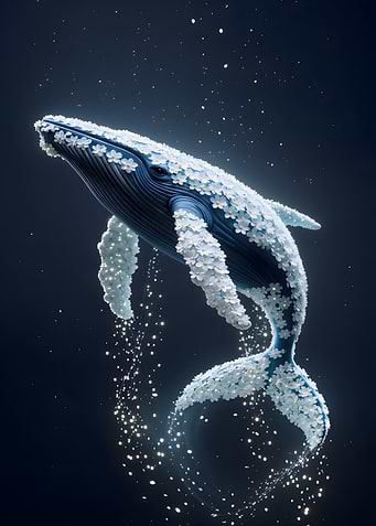 Floral Whale in Deep Blue