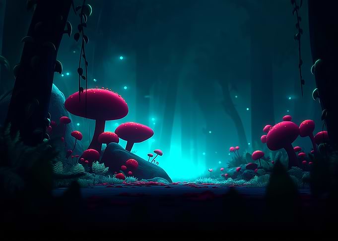 Enchanted Mushroom Forest at Night