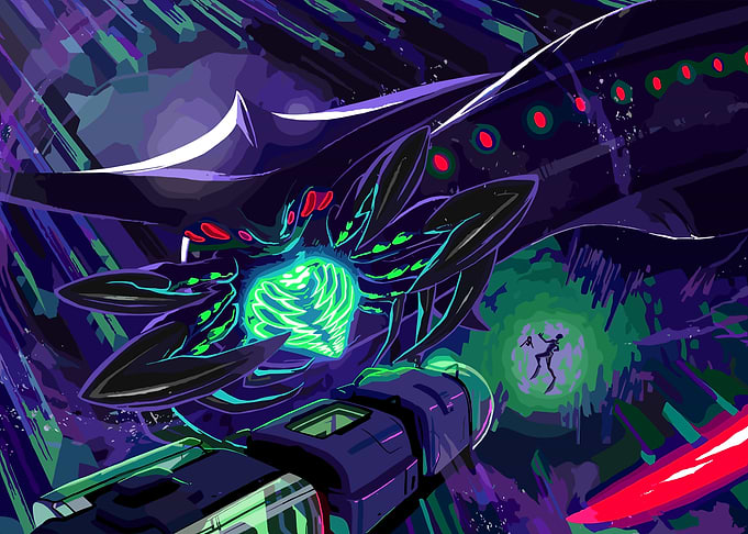 Space Battle with Alien Creature