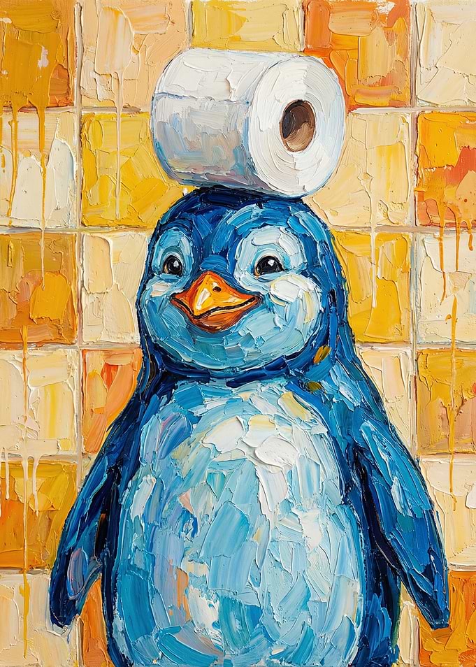 Penguin with Toilet Paper on Head