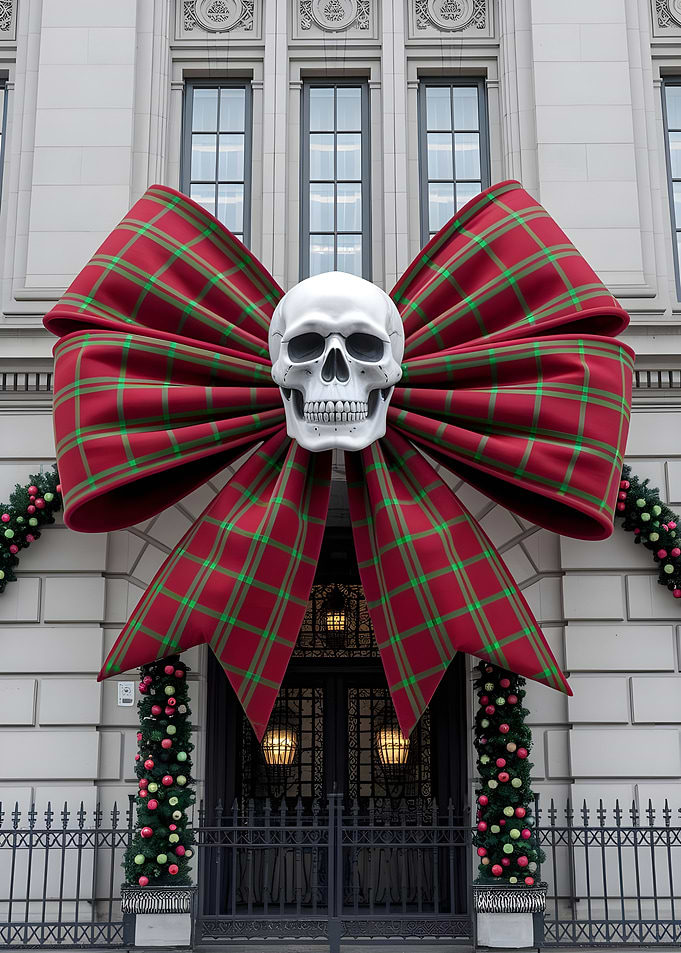 Festive Skull Bow Building Decoration