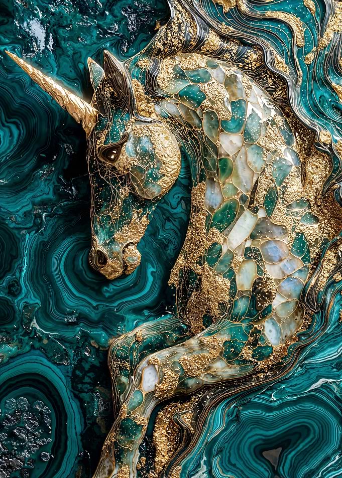 Kintsugi Emerald and Gold Unicorn