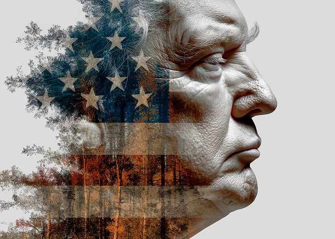 Donald Trump American Flag Double Exposure
