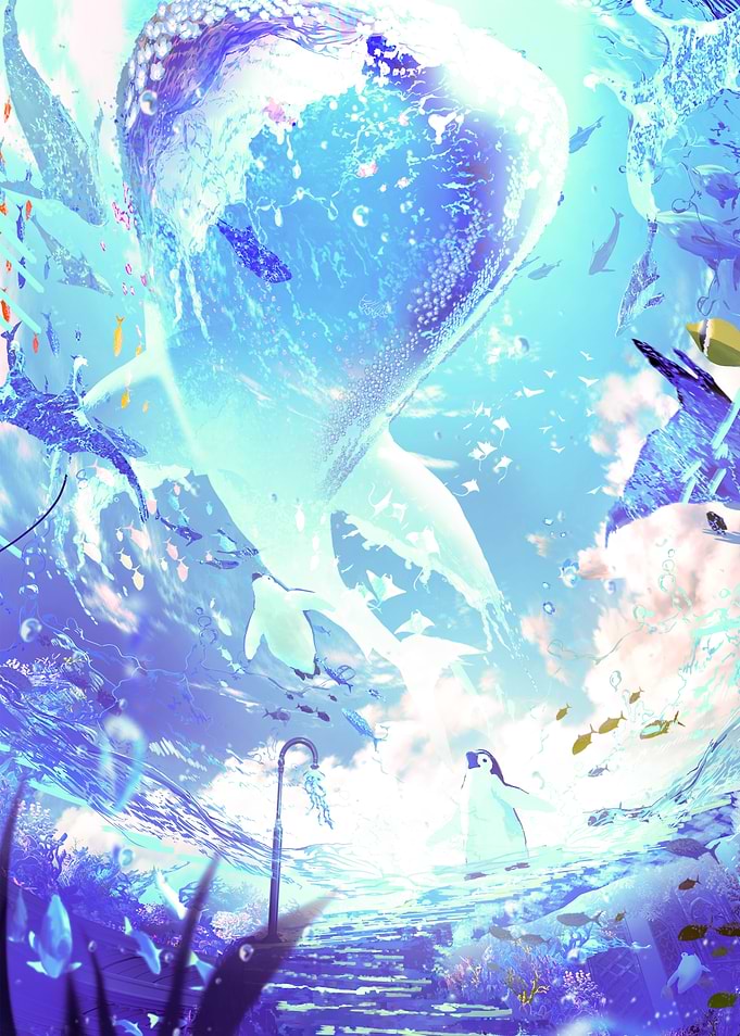 Underwater Whale Shark and Penguins